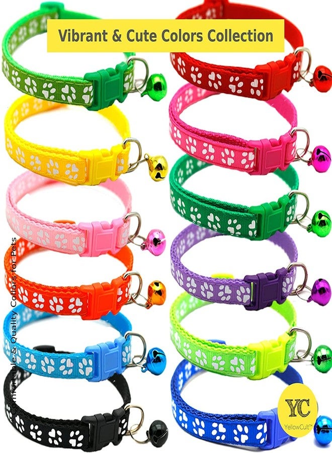 Pups&Pets 3 Pieces Cat Collars - Paw Print Design, with Bell, Adjustable Strap, and Safety Release Buckle [Modern Paw Print Design for Your Cute Cats - Mix Color - Image 2